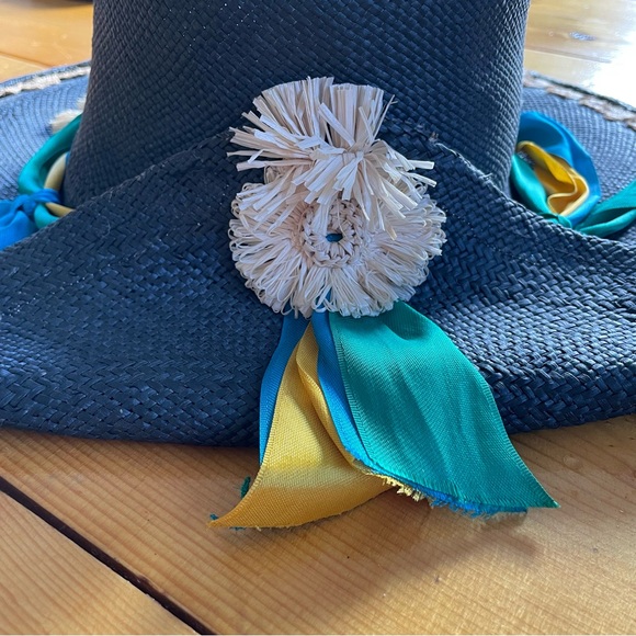 Von Henneberg Raffia Derby Hat Black with Ribbon Straw Floral Detail main image 6